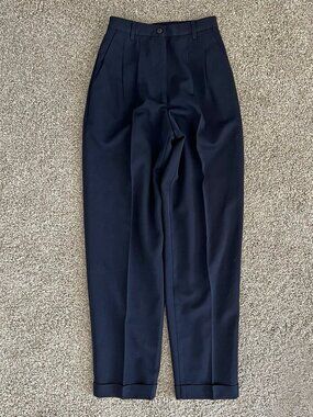 90s Navy Blue Wool High Waisted Pleated Trousers Guess Collection Size 0